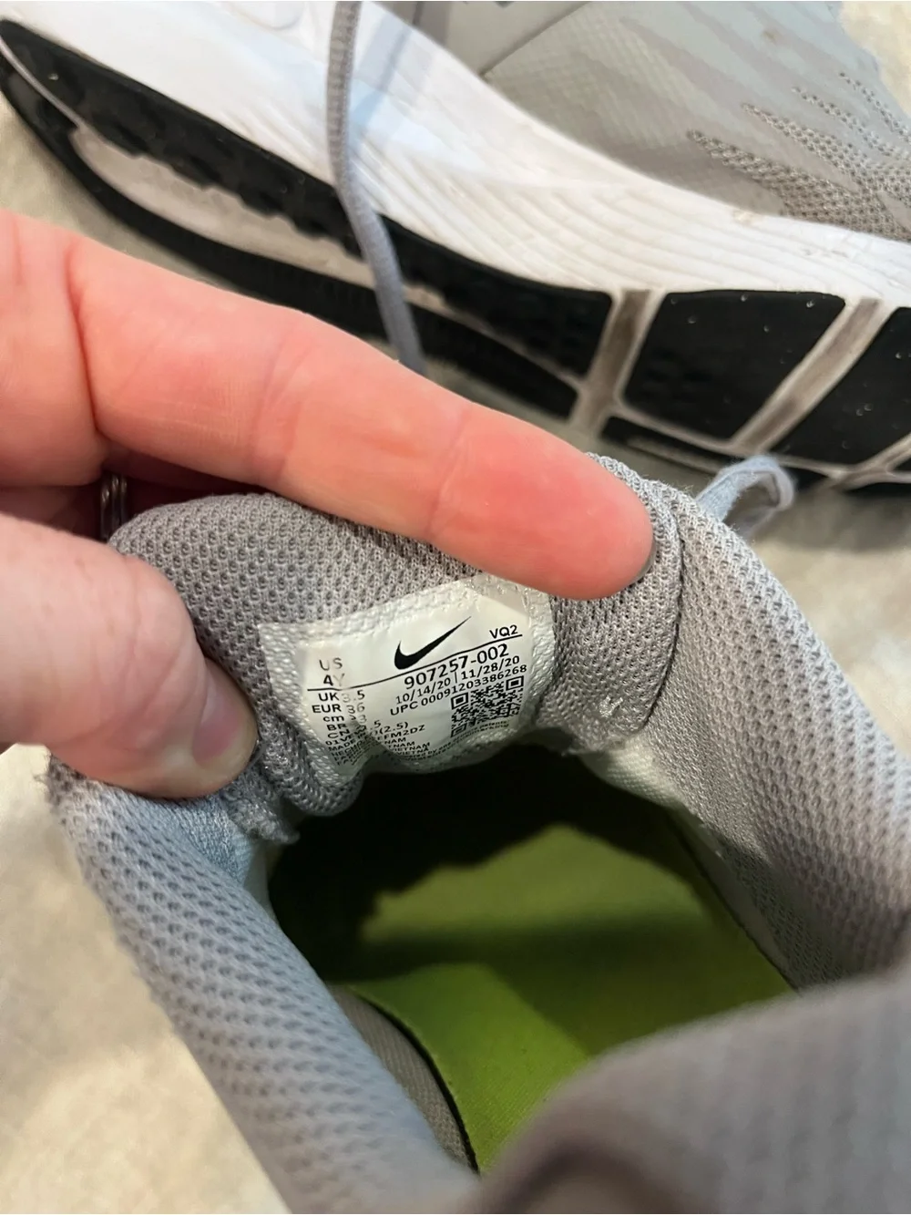 Nike kids Light Grey Athletic Running Sneakers with Lime Insoles